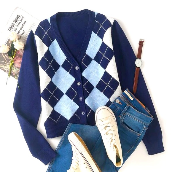 SHEIN | Tops | Argyle Pattern Button Up 